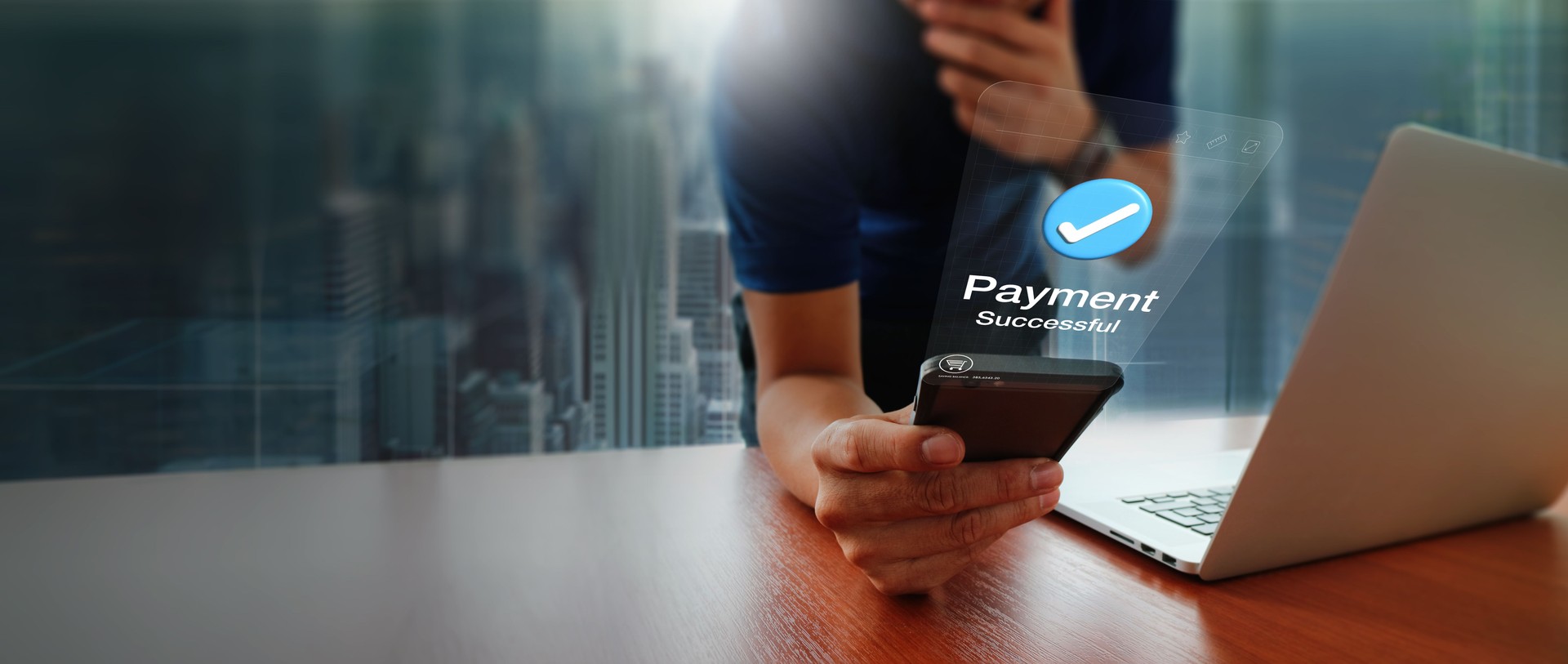 a successful digital payment through a mobile device. The screen shows a confirmation checkmark with "Payment Successful," illustrating the convenience of online transactions in a tech-driven world.